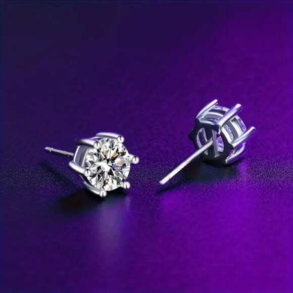 Solid 925 Silver Womens 2ct Diamond Stud Earrings Authentic Round Studs Jewelry - Picture 4 of 6